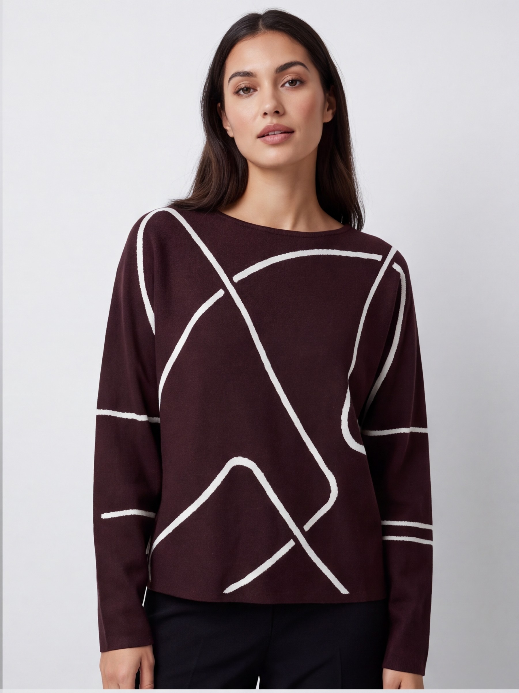 Dámsky pulóver s grafickým vzorom BROADWAY NYC FASHION CHOCOLATE PLUM Tmavohnedý s.WEAR 2